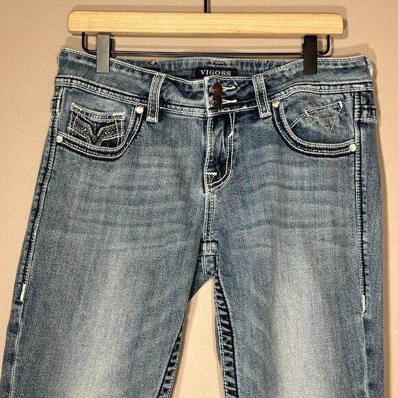 Women's 9/10 Vigoss "The New York Slim Boot" Mid Rise Jeans Embroidered Pockets - Picture 4 of 13